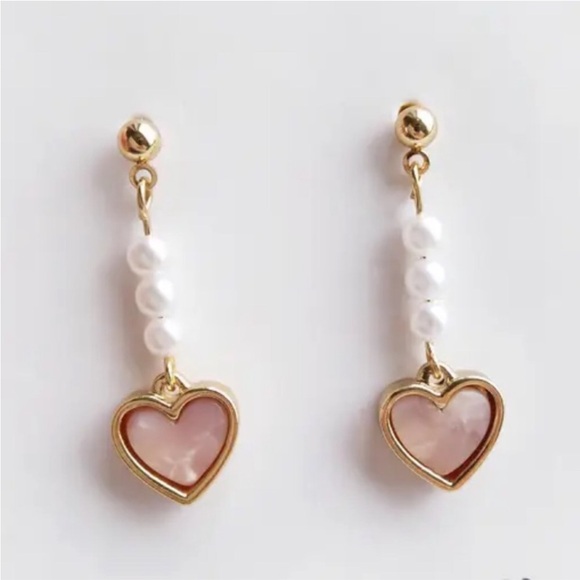 Jewelry - Gold Filled Pink Heart Pearl Earrings